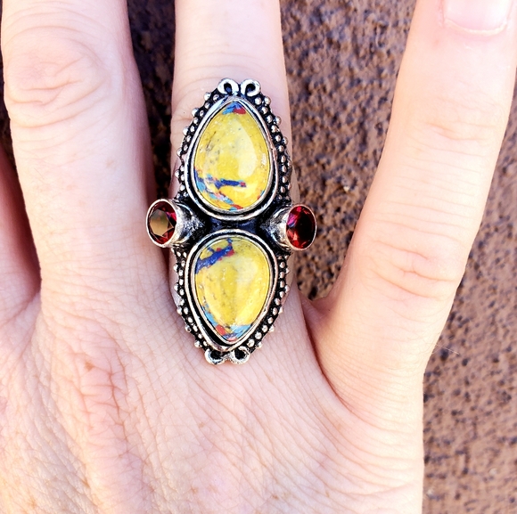 New Mosaic Balloon Jasper and Garnet 925 Silver Ring. - Picture 16 of 16